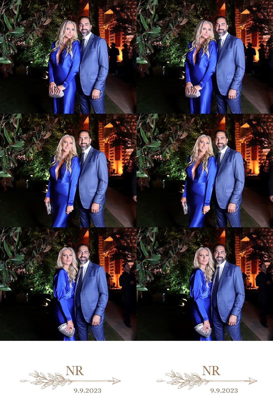 Elegant couple at a garden evening reception