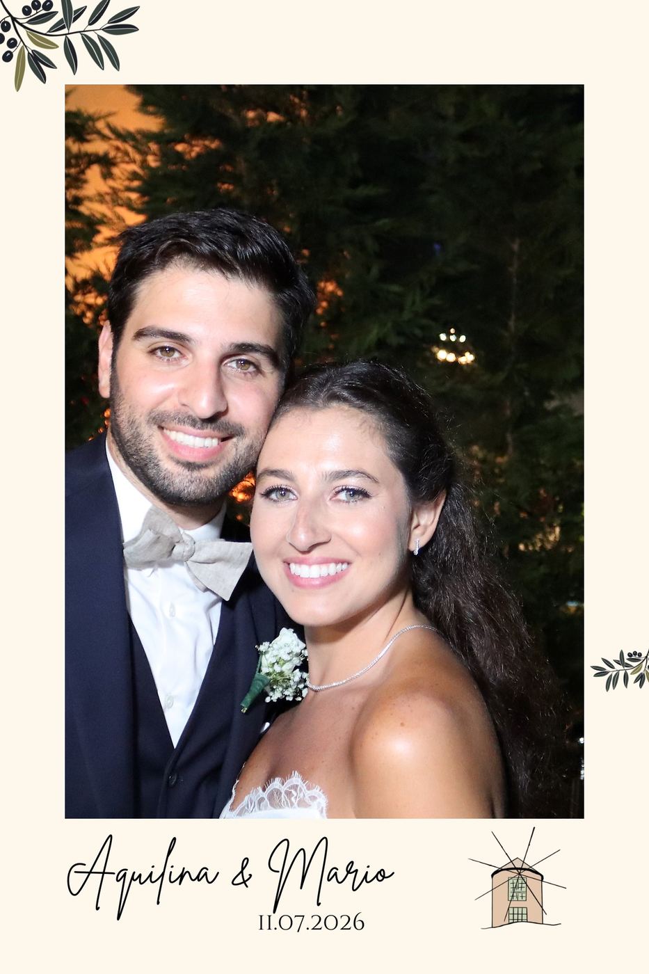 Bride and groom portrait under the evening lights
