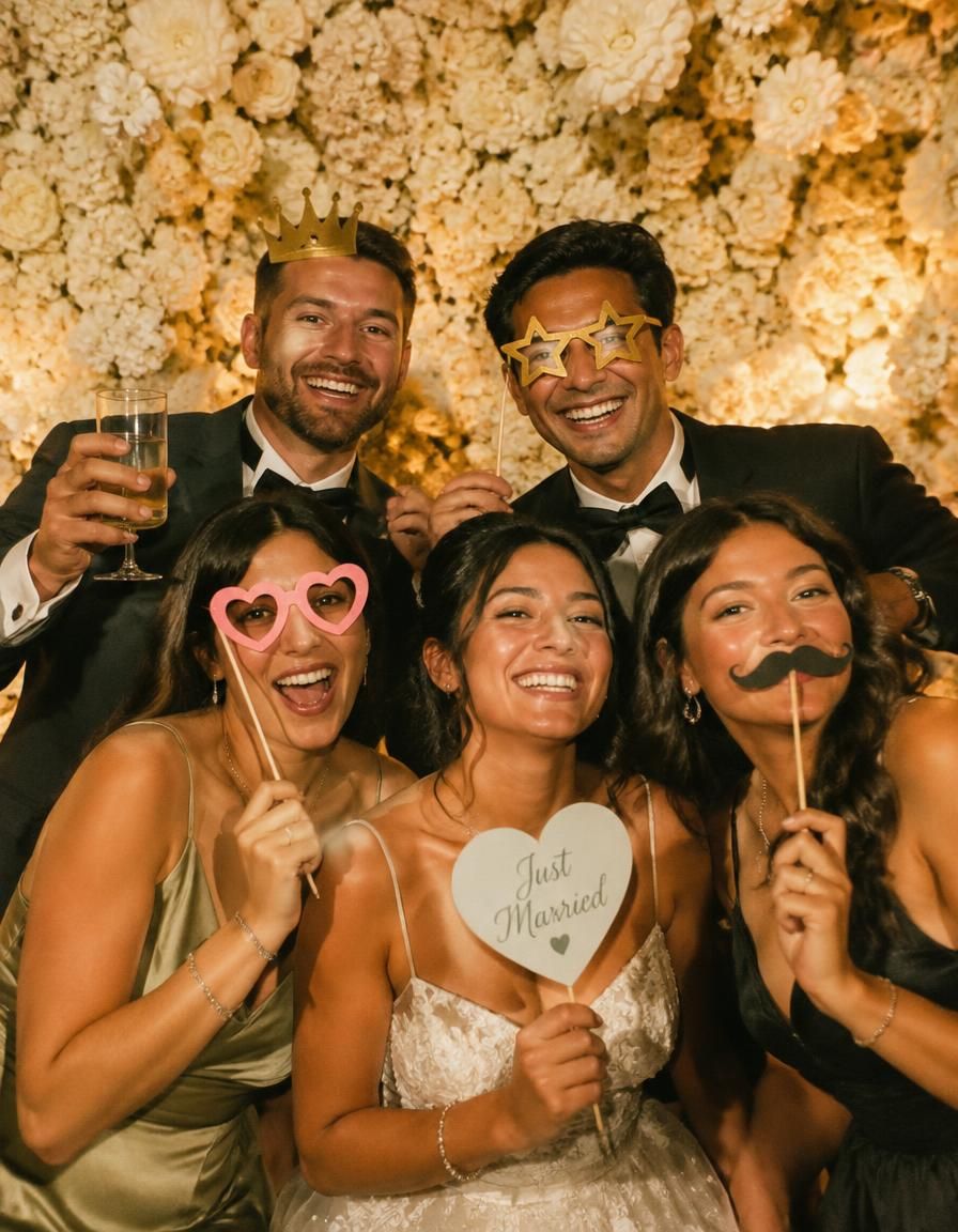Guests enjoying the photobooth with props